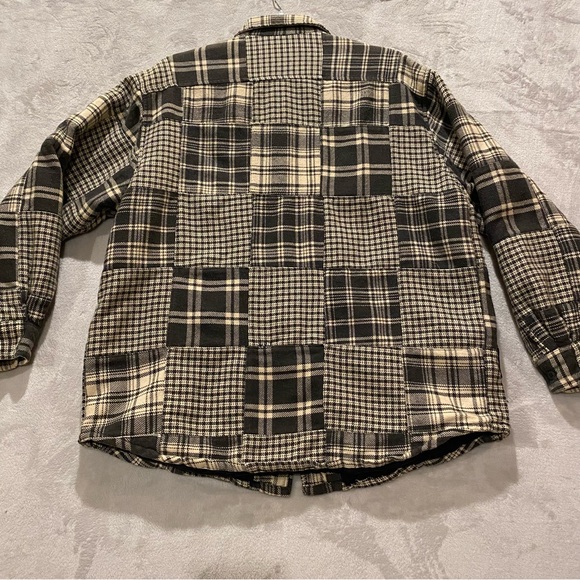 Eddie Bauer Shacket Women’s Large Black Tan Zip Up Nisqually Patchwork Plaid - Picture 2 of 7